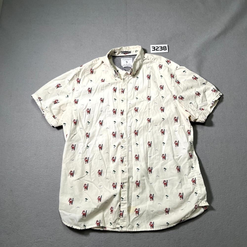 Denim & Flower Ricky Singh Shirt Men L White Christmas Surfing Santa Birds Palms